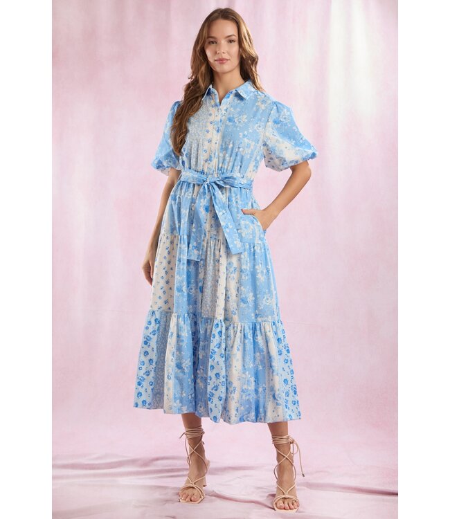 Traci Blue Floral Patchwork Maxi Dress