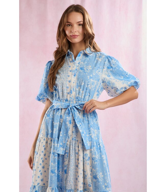 Traci Blue Floral Patchwork Maxi Dress