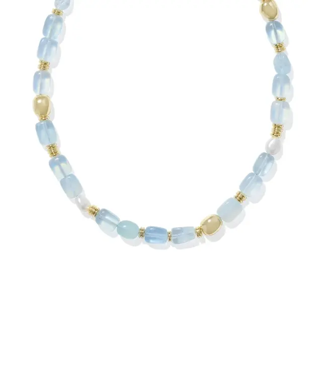 Kendra Scott  Melody Gold Beaded Strand Necklace in Freshwater Cultured Pearl Aquamarine