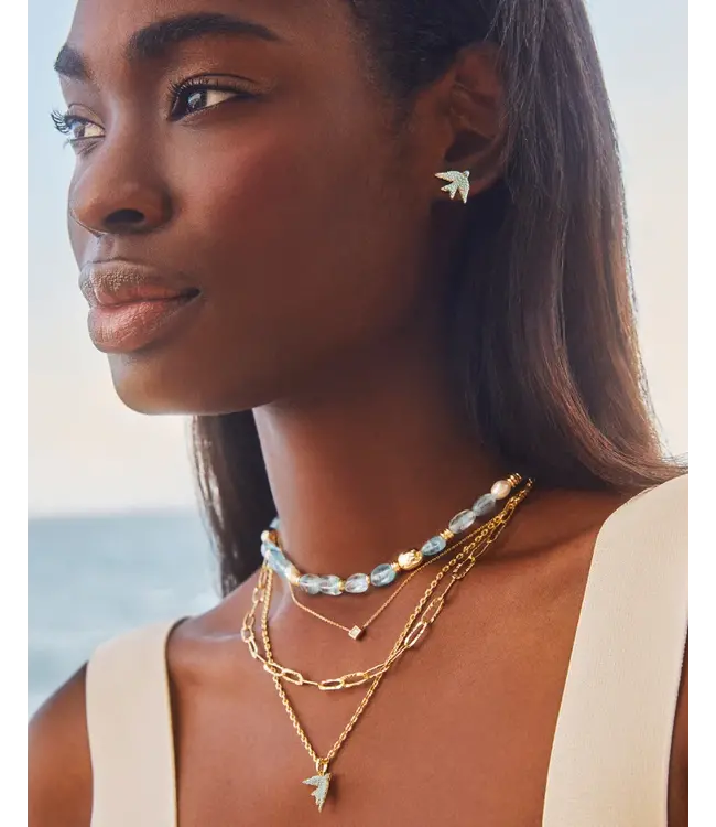 Kendra Scott  Melody Gold Beaded Strand Necklace in Freshwater Cultured Pearl Aquamarine