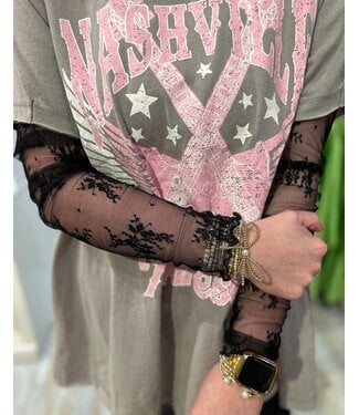 Cezanne Lacey Black Floral Embroidery Mesh Layering Top