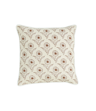 Ivory Block Print Floral Throw Pillow