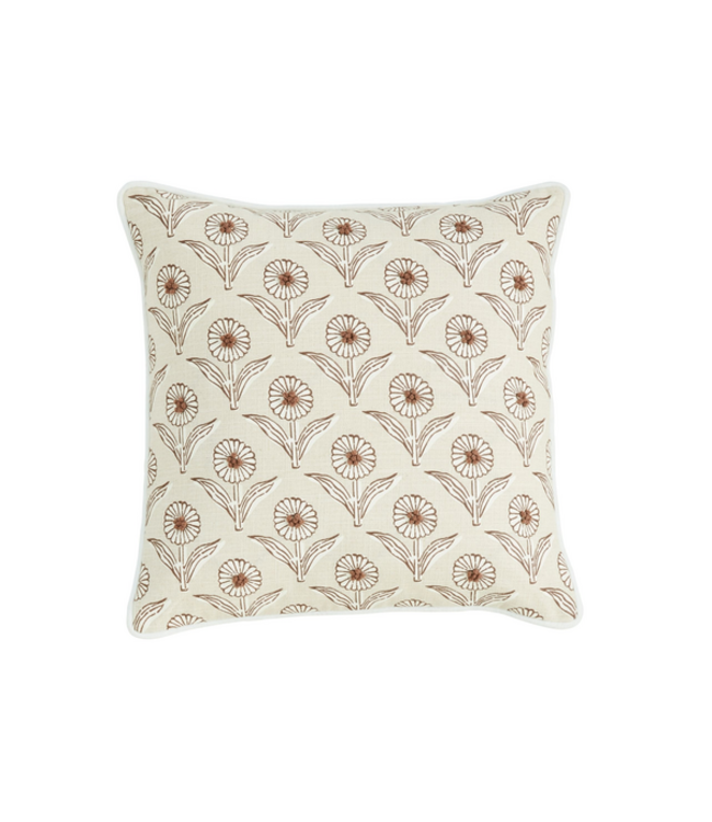 Ivory Block Print Floral Throw Pillow
