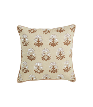 Brown Block Print Floral Throw Pillow