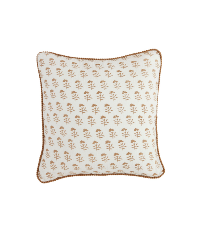 Ivory Block Print Mini Floral Throw Pillow