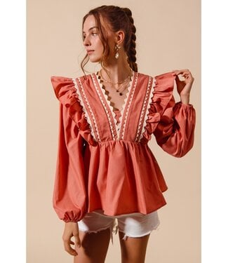 SO Me Darla Coral Ruffle Blouse