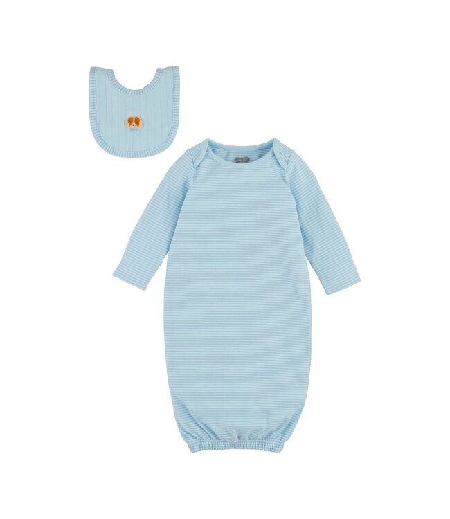 Blue Stripe Gown & Puppy Bib Set Newborn