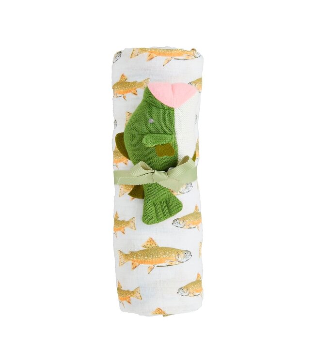 Fish Swaddle & Rattle Set
