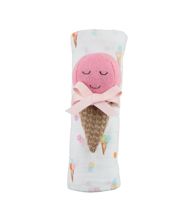 Ice Cream Swaddle & Rattle Set