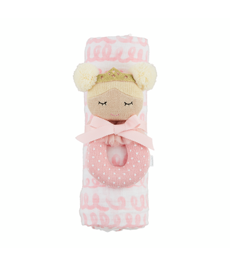 Pink Swirl Swaddle & Rattle Set