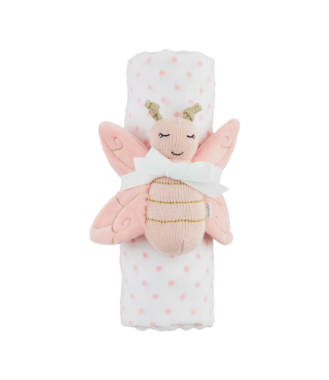 Polka Dot Swaddle & Rattle Set