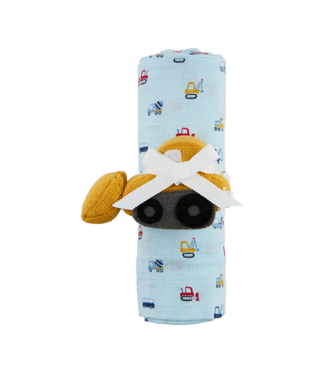 Construction Swaddle & Rattle Set
