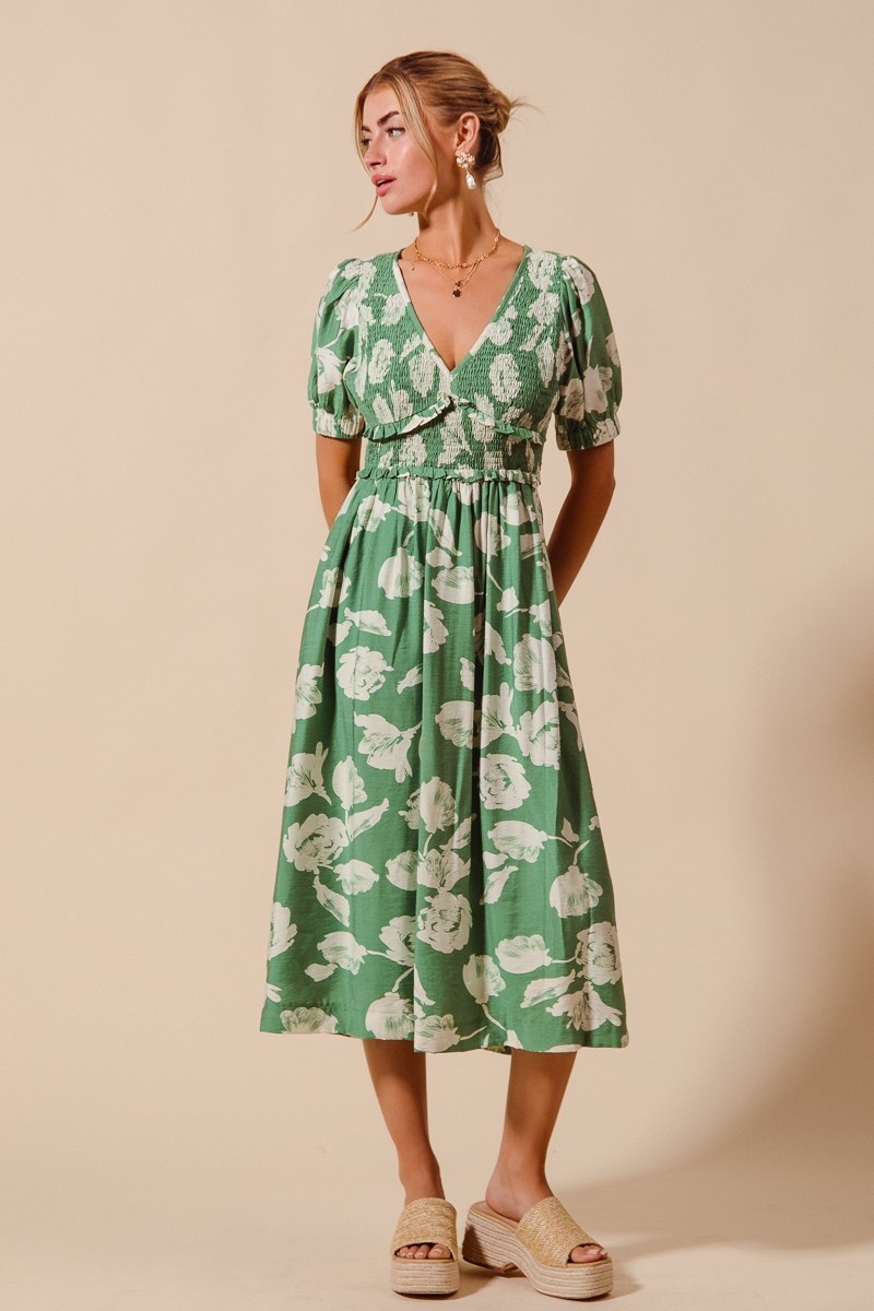 SO Me Jill Dusty Green Floral Maxi Dress