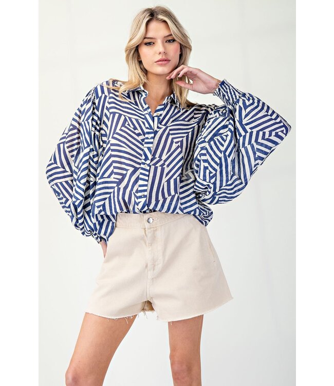 Lillian Navy Geometric Blouse