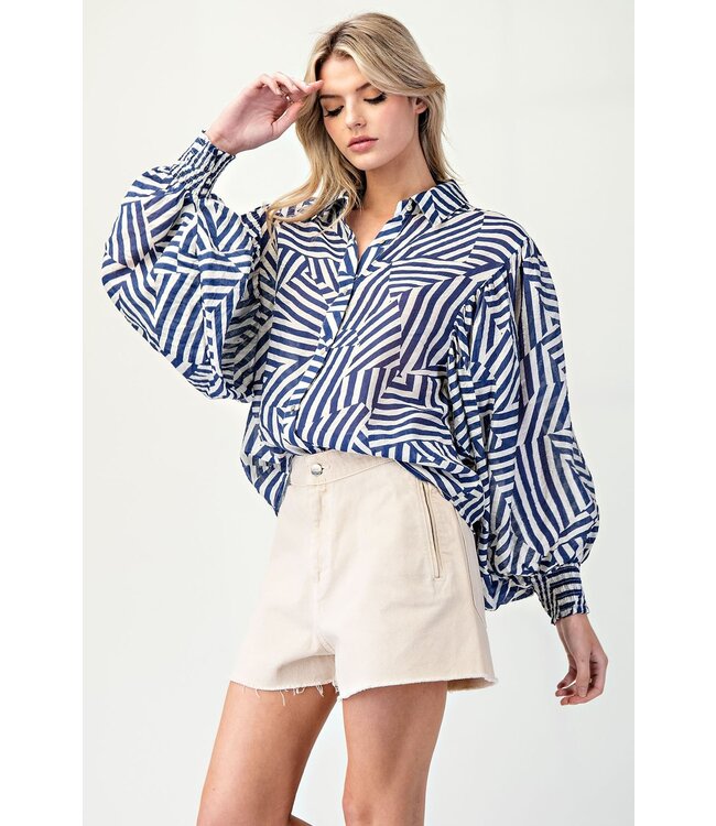 Lillian Navy Geometric Blouse