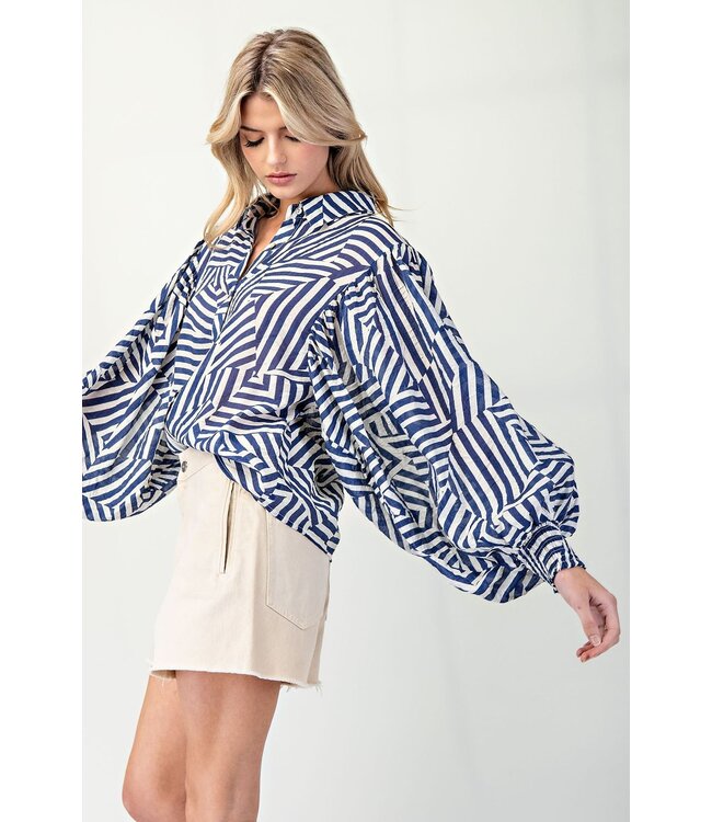Lillian Navy Geometric Blouse