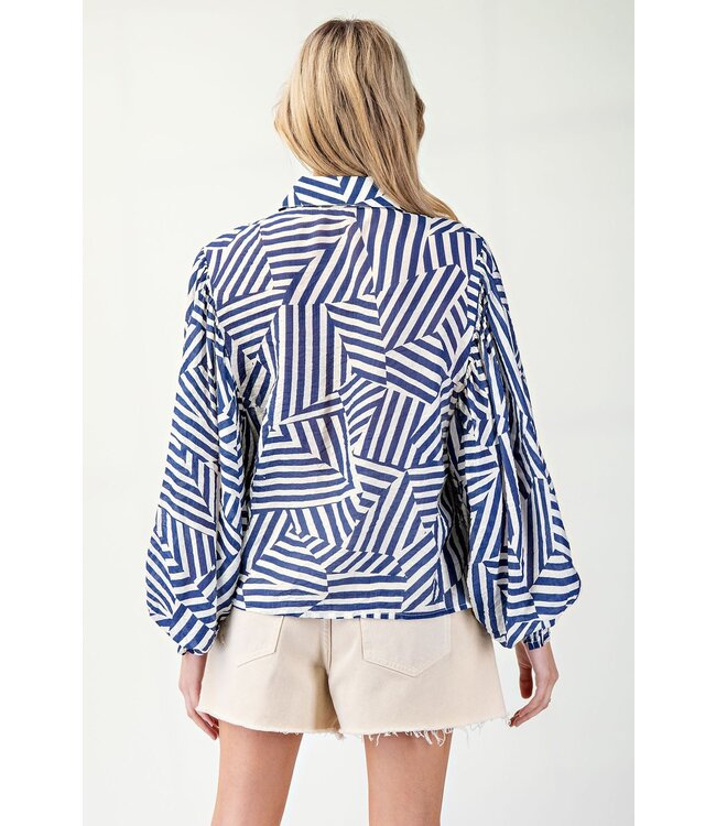 Lillian Navy Geometric Blouse