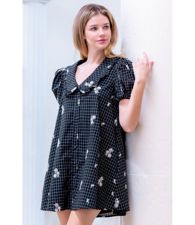 Hailey Black Floral Embroidered Dress