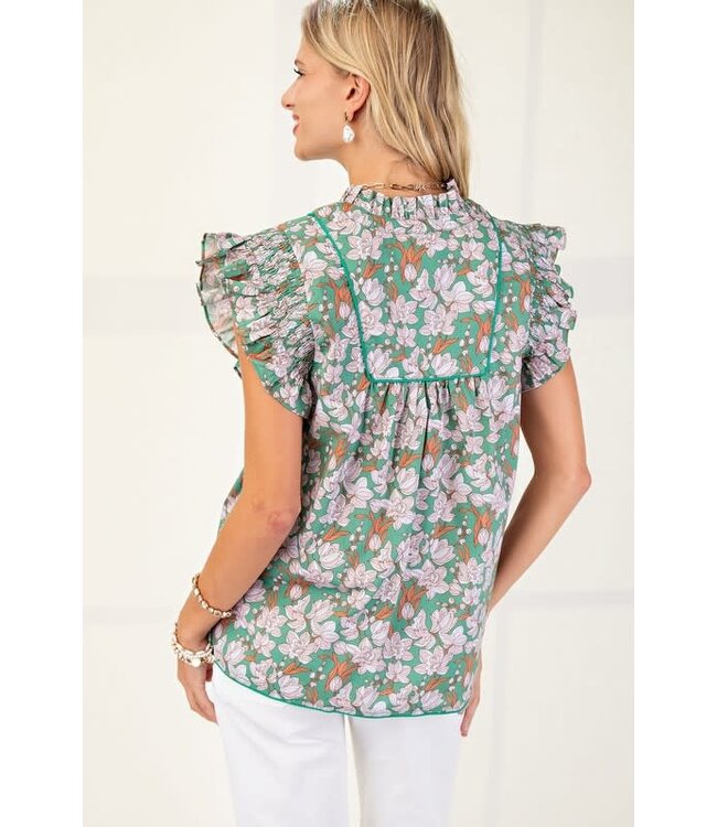 Remi Green Floral Blouse