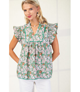 Gigio Remi Green Floral Blouse
