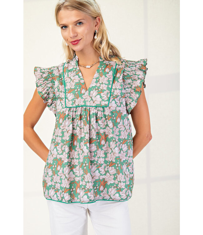 Remi Green Floral Blouse