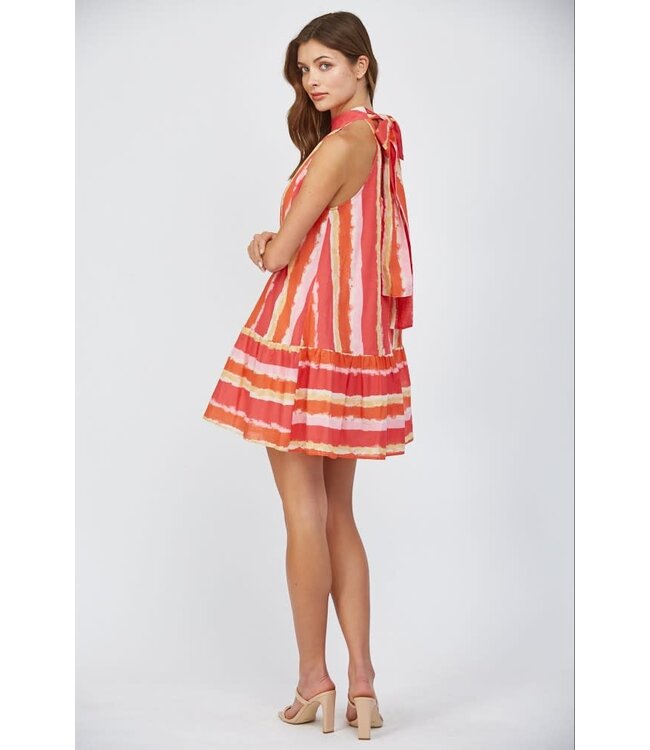 Allison Coral Striped Halter Dress