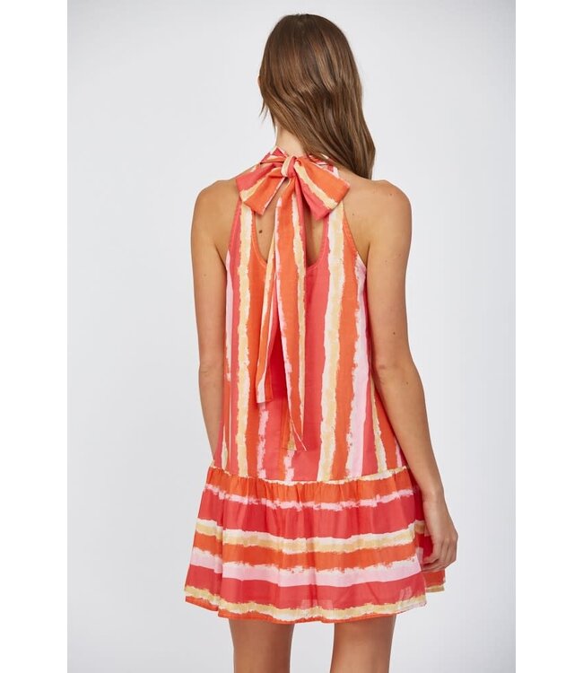 Allison Coral Striped Halter Dress