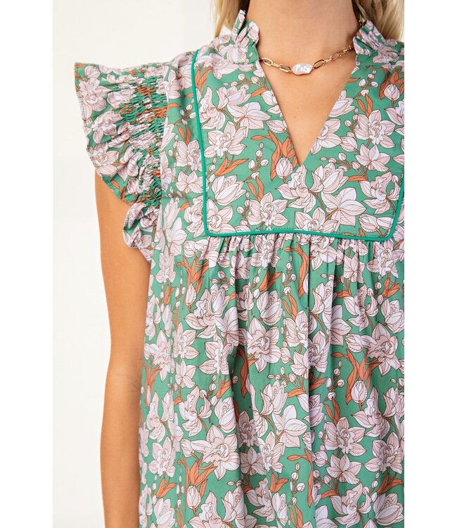 Remi Green Floral Blouse