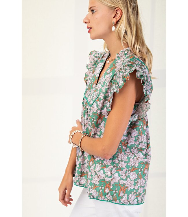 Remi Green Floral Blouse