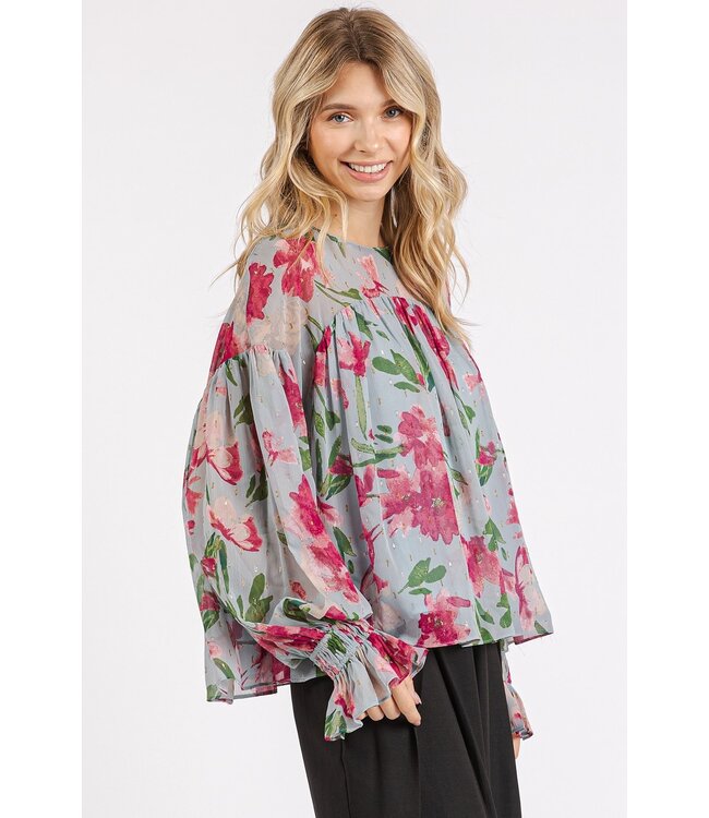 Parker Dusty Blue Flower Chiffon Blouse