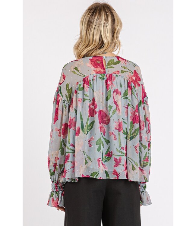 Parker Dusty Blue Flower Chiffon Blouse