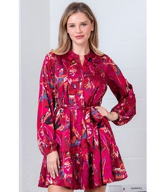 Taelynn Alexandra Magenta Belted Dress