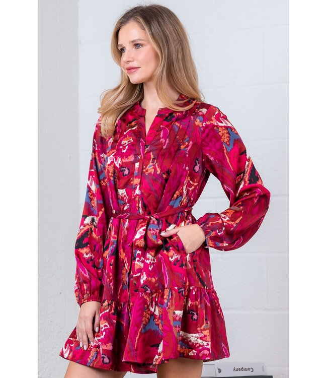Alexandra Magenta Belted Dress