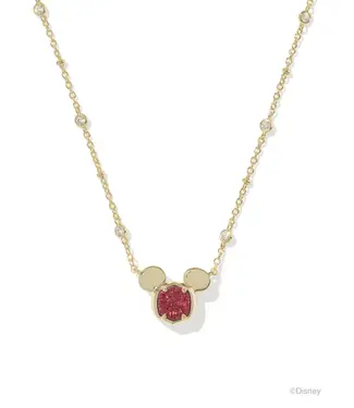 Kendra Scott Design Disney | Kendra Scott Gold Mickey Mouse Short Pendant Necklace in Bright Red Drusy