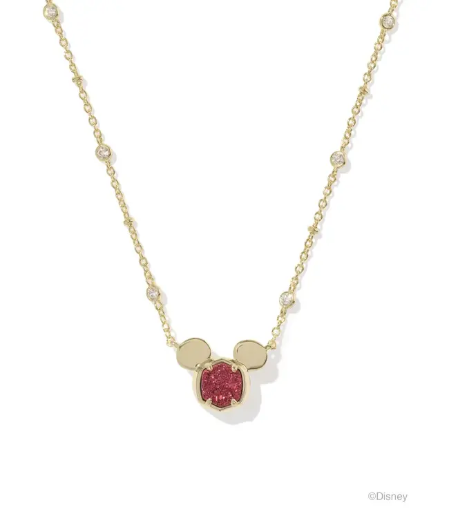 Disney | Kendra Scott Gold Mickey Mouse Short Pendant Necklace in Bright Red Drusy