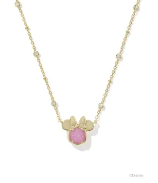 Kendra Scott Design Disney | Kendra Scott Gold Minnie Mouse Short Pendant Necklace in Hot Pink Drusy