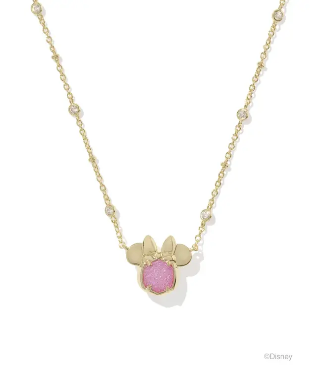 Disney | Kendra Scott Gold Minnie Mouse Short Pendant Necklace in Hot Pink Drusy