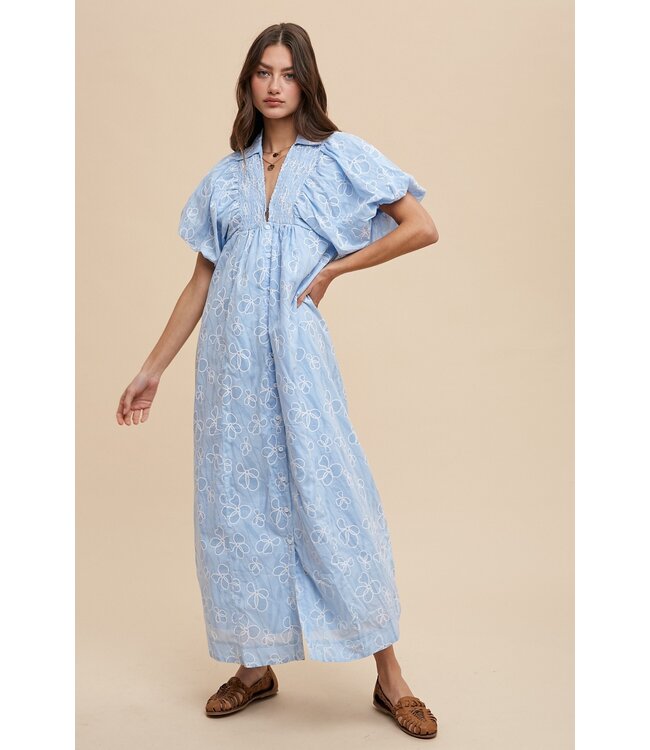 Val Sky Flower Outline Maxi Dress