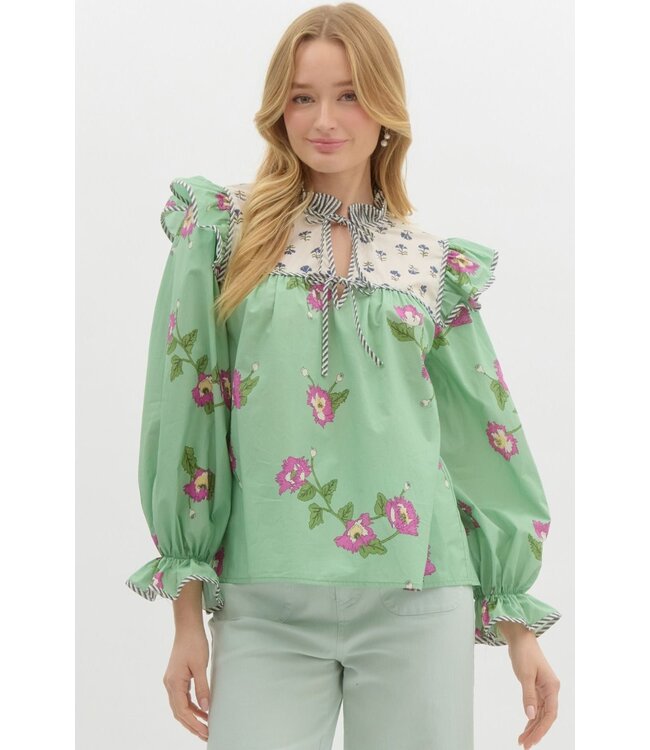 Everlee Apple Green Floral Blouse