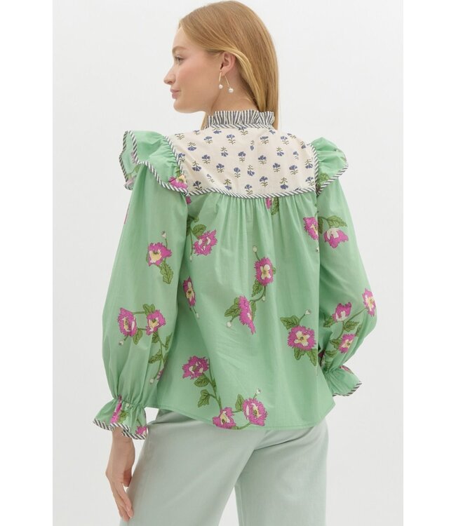 Everlee Apple Green Floral Blouse