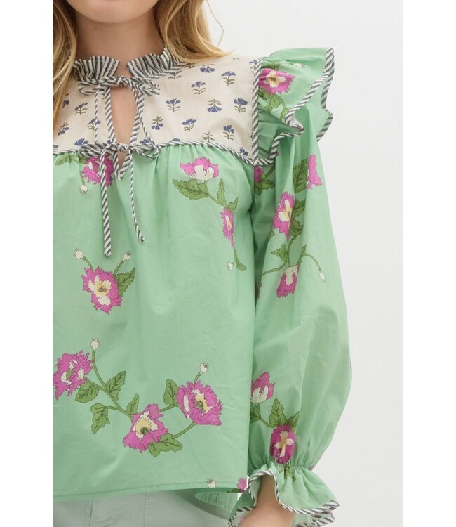 Everlee Apple Green Floral Blouse