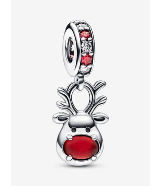 Pandora Red Nose Reindeer Murano Dangle Charm FINAL SALE
