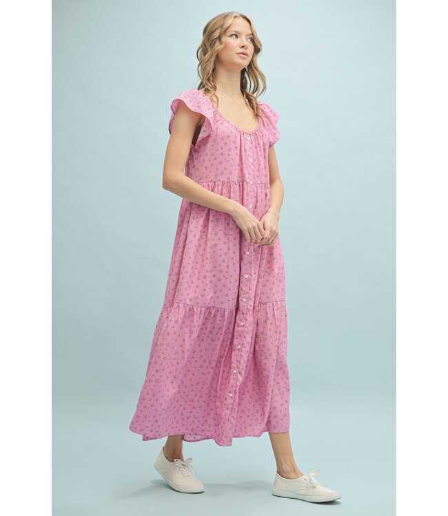 Jessie Pink Floral Midi Dress