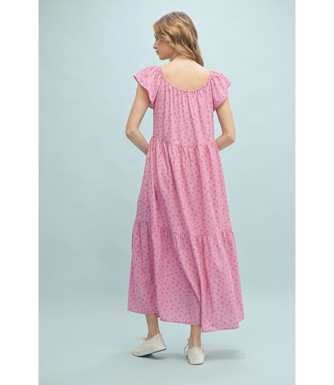 Jessie Pink Floral Midi Dress