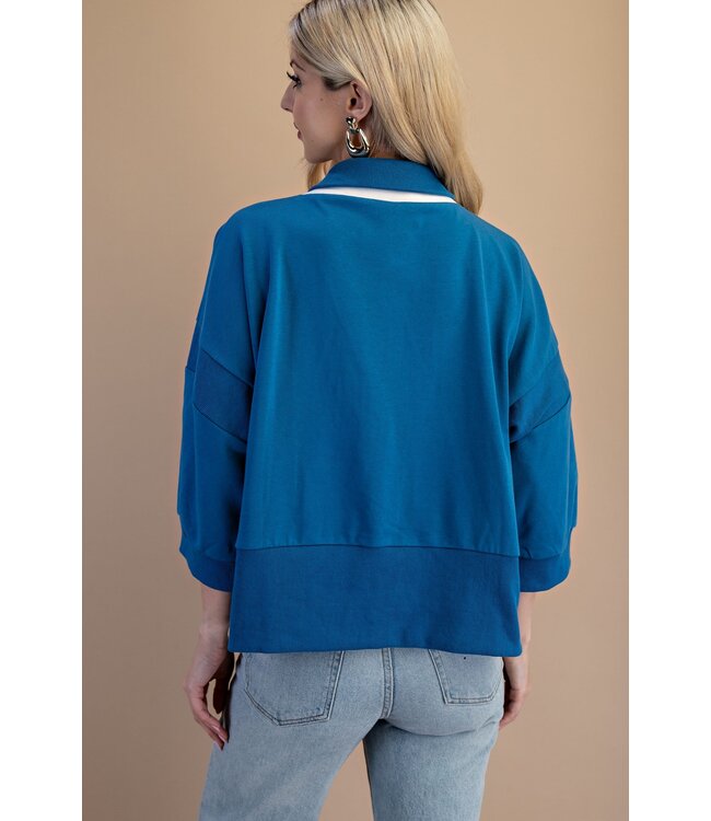 Jan Steel Blue Collared Sweatshirt