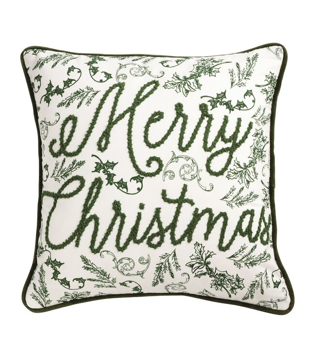 Merry Christmas Green Toile Pillow