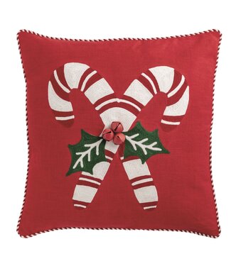 Candy Cane Embroidered Pillow