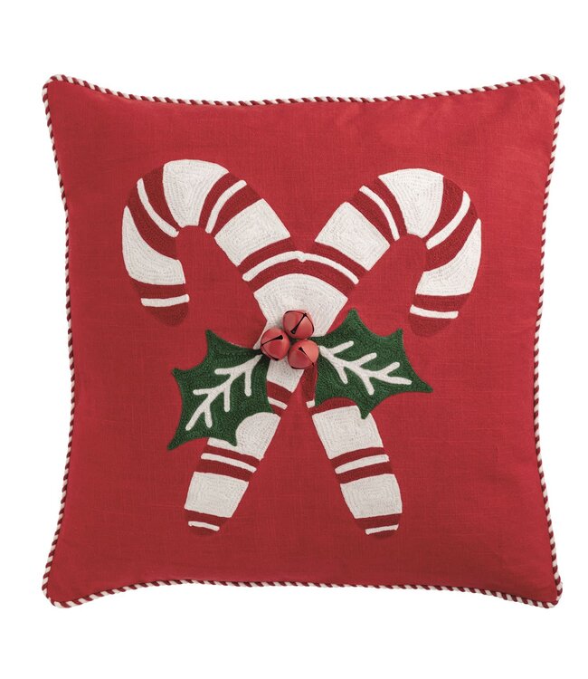 Candy Cane Embroidered Pillow