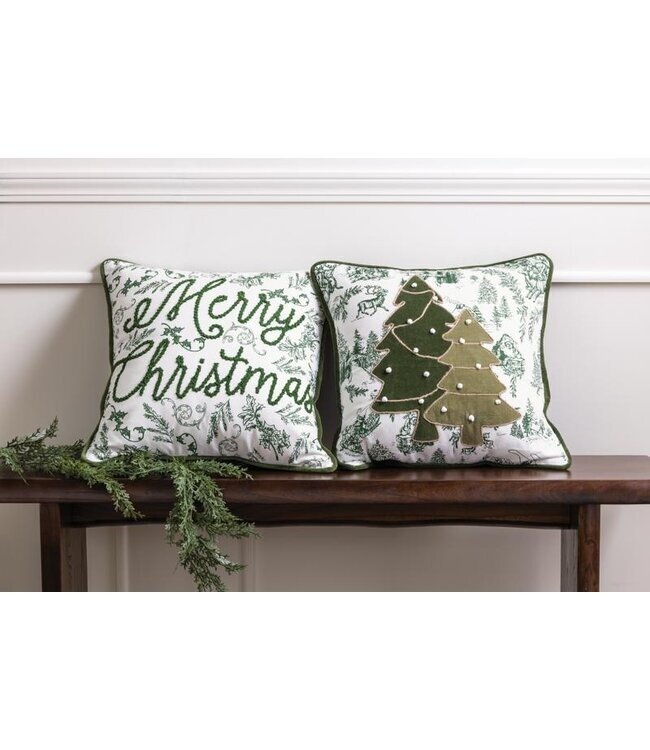 Merry Christmas Green Toile Pillow