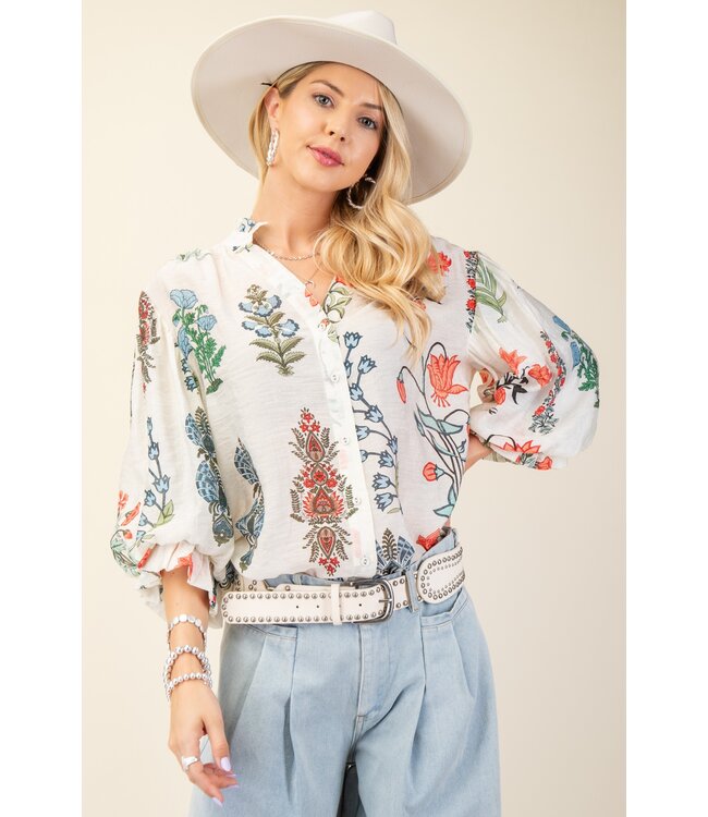 Cindy Off White Floral Blouse